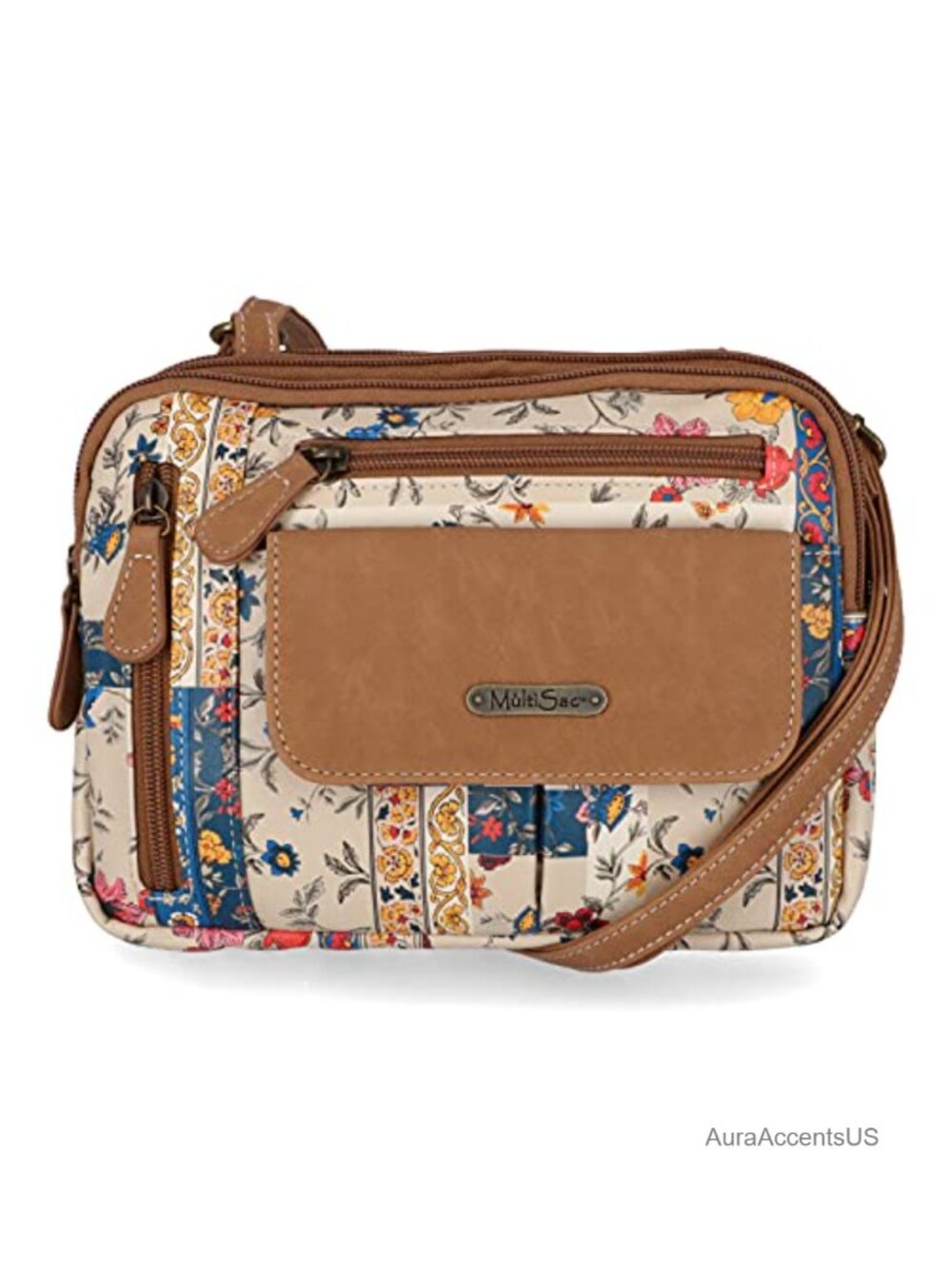 Vegan Leather Crossbody Bag Triple Zip Travel Purse Organizer